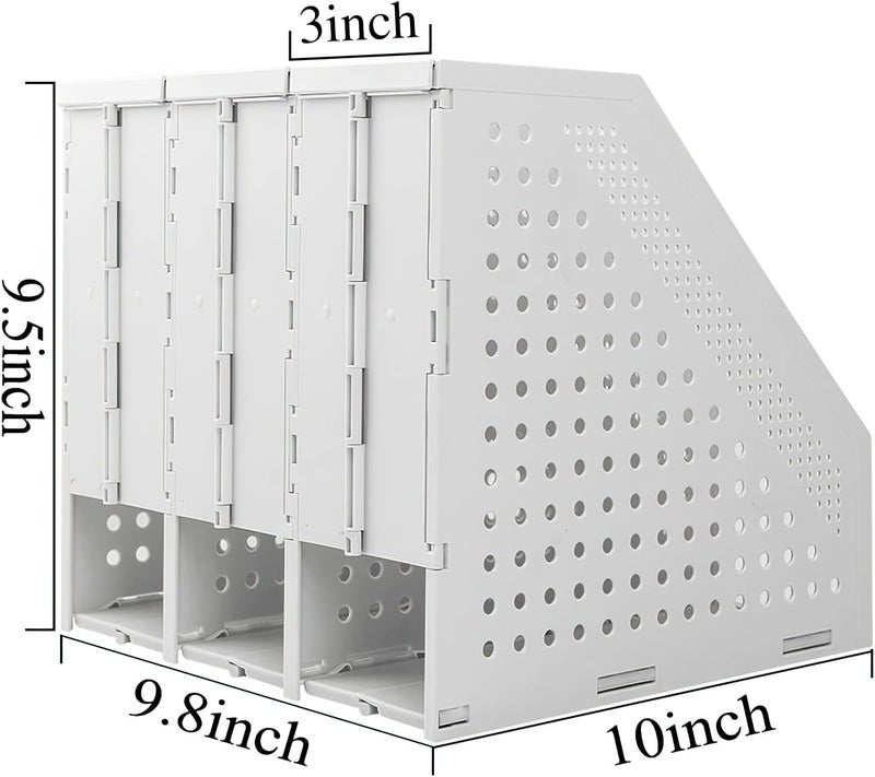 SAYEEC 1Pcs Collapsible Plastic Magazine File Holder Vertical Binder Storage Organizer for Desk Sturdy Upright Desktop Magazine Organizer Folder Rack for Office School Home (3 Compartments, Gray) - Image 2